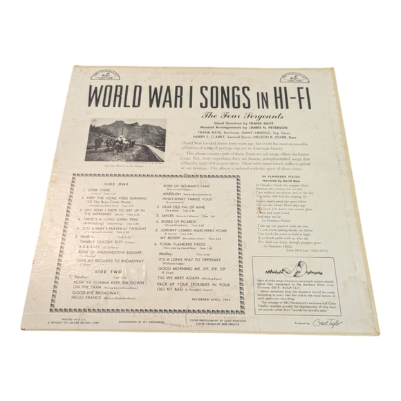 1957 The Four Sergeants World War I Songs In Hi-Fi ABC-196 Vinyl LP Record Album - Picture 2 of 4